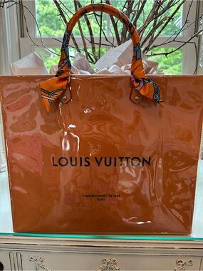 Authentic Louis Vuitton Retail Shopping Bag in A PVC with scarf wrap size Large